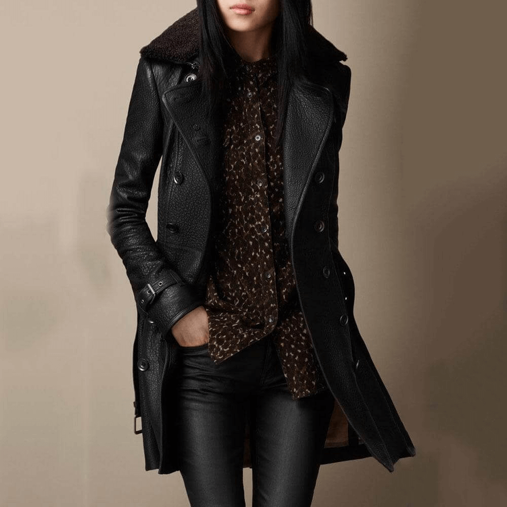 Handgefertigter Wintermantel Leder Damen