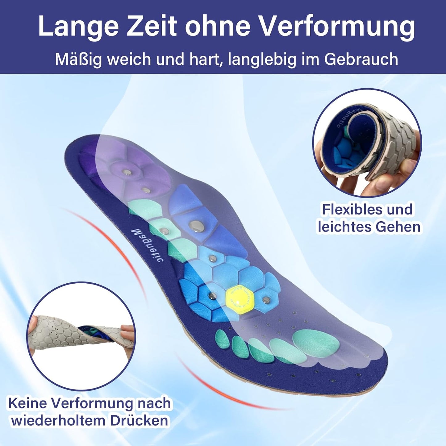 "Hochwertige Einlegesohlen für Damen, fördern Gewichtsabnahme, mit Akupressur für Komfort und verbesserte Blutzirkulation."