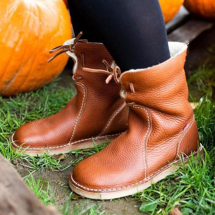Wasserdichte Lederstiefel mit Wollfutter