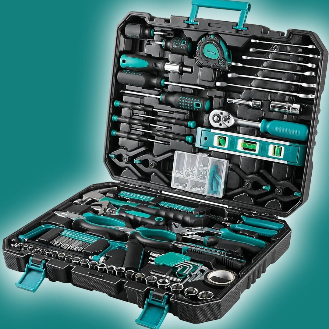 198-teiliges Universal-Werkzeugset in kompaktem Koffer mit ergonomischen, rutschfesten Griffen für vielseitige Heimprojekte.