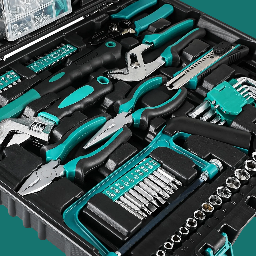 198-teiliges Universal-Werkzeugset in kompaktem Koffer mit ergonomischen, rutschfesten Griffen für vielseitige Heimprojekte.