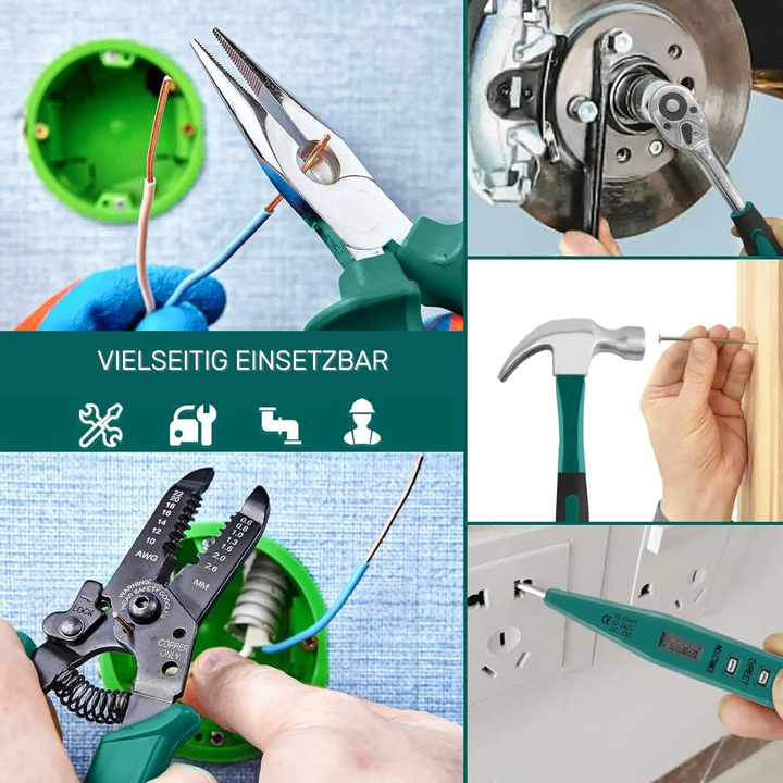 198-teiliges Universal-Werkzeugset in kompaktem Koffer mit ergonomischen, rutschfesten Griffen für vielseitige Heimprojekte.