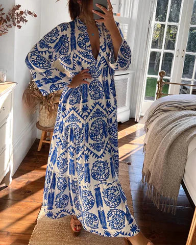 Heidi-Mode - Langes Blaues Damenkleid Eleganz für Alltag & Anlässe