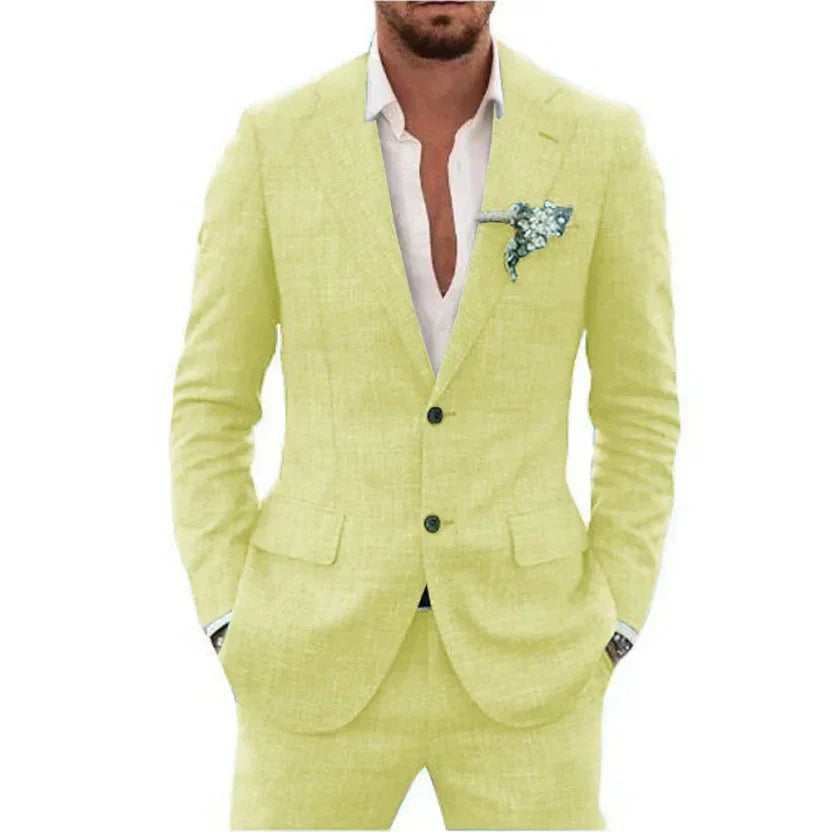 2-teiliger Herren Sommeranzug, elegant, leicht, atmungsaktiv, beige, perfekt für Hochzeiten und festliche Anlässe.