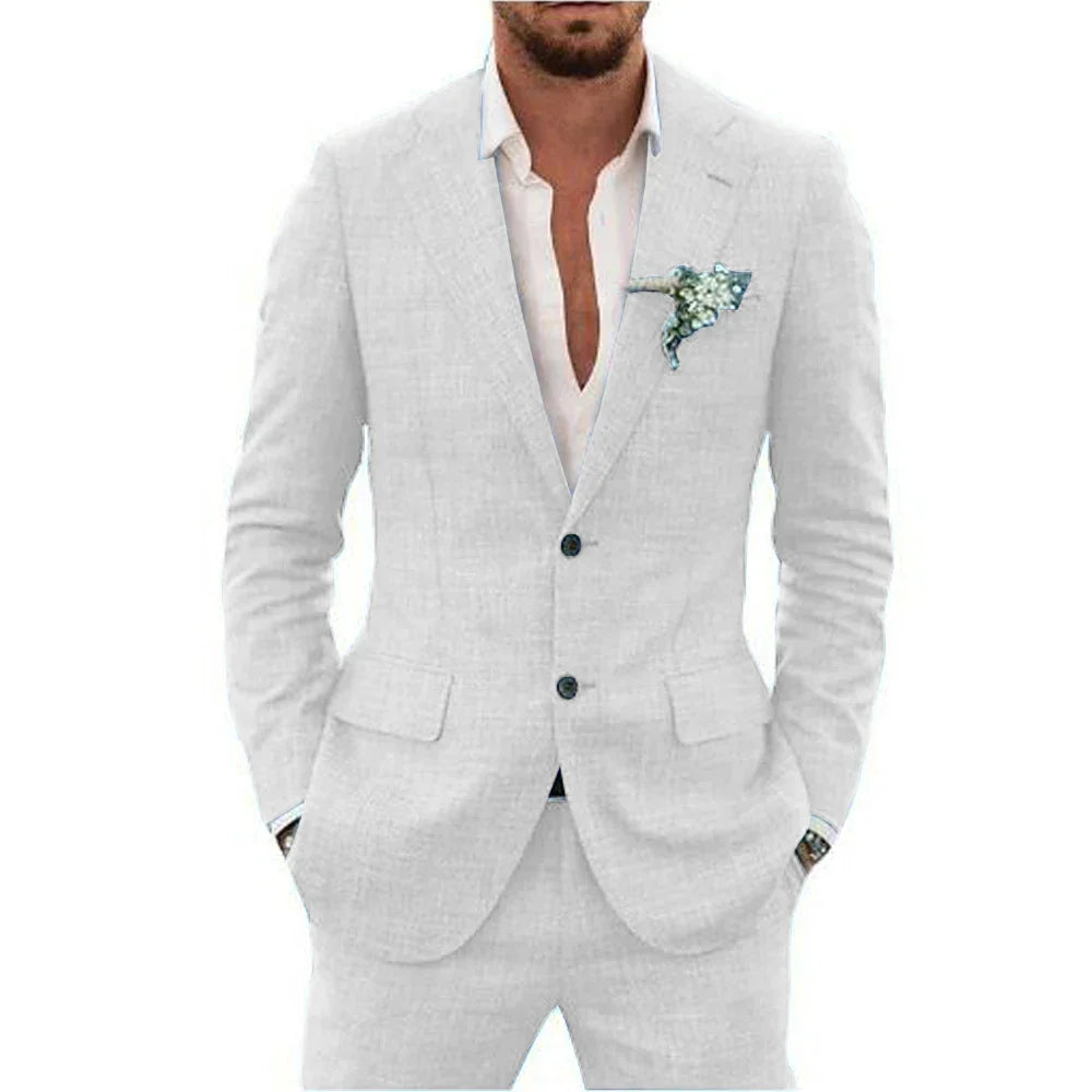 2-teiliger Herren Sommeranzug, elegant, leicht, atmungsaktiv, beige, perfekt für Hochzeiten und festliche Anlässe.
