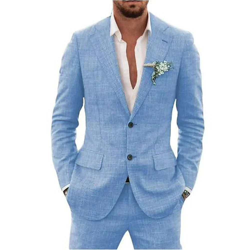 2-teiliger Herren Sommeranzug, elegant, leicht, atmungsaktiv, beige, perfekt für Hochzeiten und festliche Anlässe.