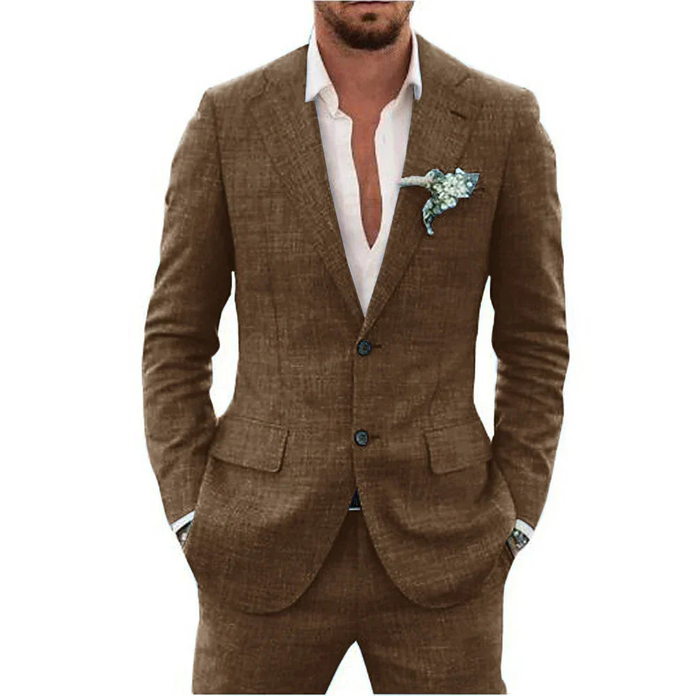 2-teiliger Herren Sommeranzug, elegant, leicht, atmungsaktiv, beige, perfekt für Hochzeiten und festliche Anlässe.