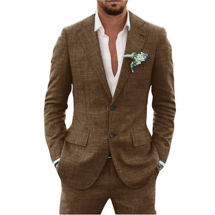 2-teiliger Herren Sommeranzug, elegant, leicht, atmungsaktiv, beige, perfekt für Hochzeiten und festliche Anlässe.