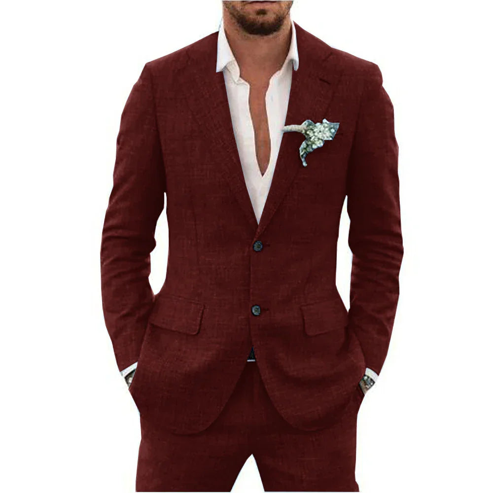2-teiliger Herren Sommeranzug, elegant, leicht, atmungsaktiv, beige, perfekt für Hochzeiten und festliche Anlässe.