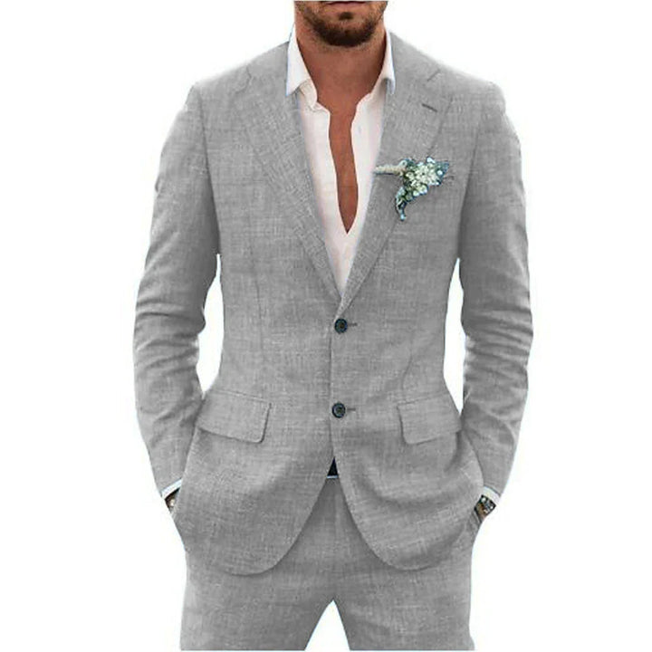 2-teiliger Herren Sommeranzug, elegant, leicht, atmungsaktiv, beige, perfekt für Hochzeiten und festliche Anlässe.