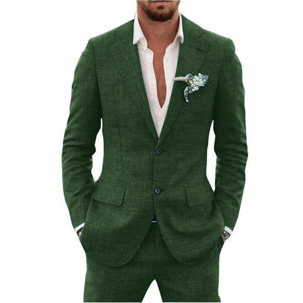 2-teiliger Herren Sommeranzug, elegant, leicht, atmungsaktiv, beige, perfekt für Hochzeiten und festliche Anlässe.