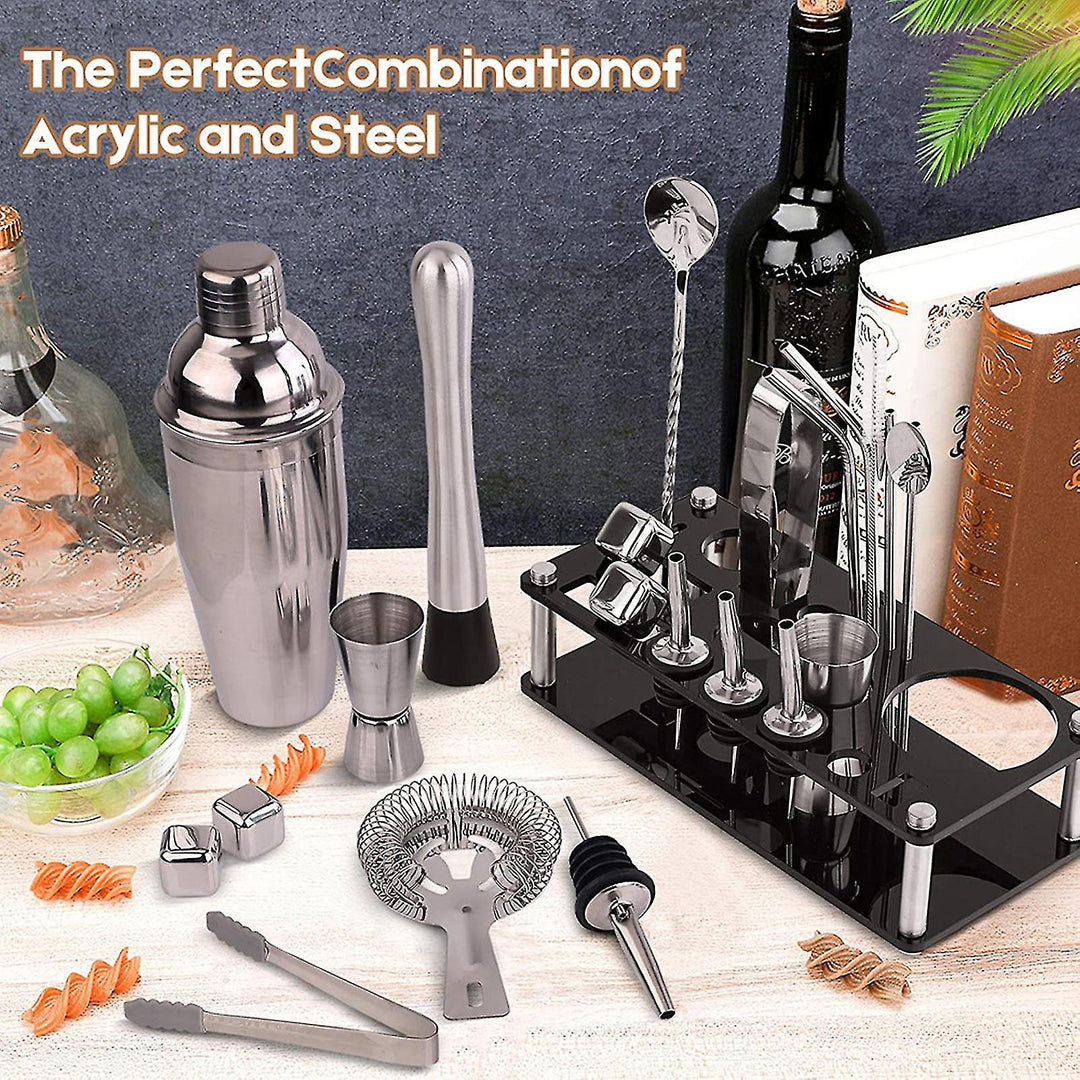 "23-teiliges Edelstahl Barkeeper Kit mit Martini Shaker, Jigger, Bambusständer; stilvolles Barzubehör für Cocktails"