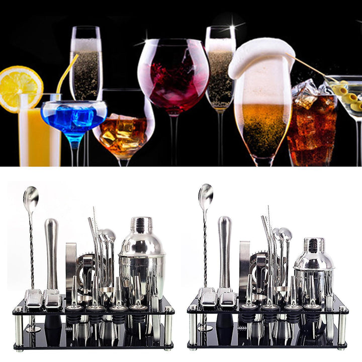 "23-teiliges Edelstahl Barkeeper Kit mit Martini Shaker, Jigger, Bambusständer; stilvolles Barzubehör für Cocktails"