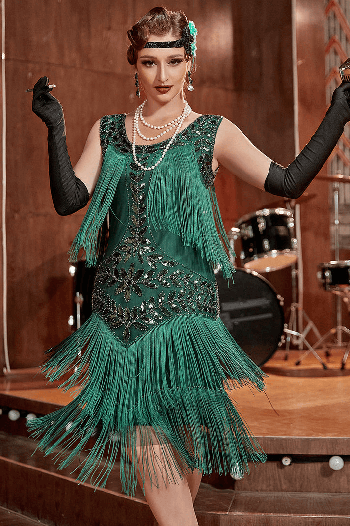 Jeni - Glamouröses Charleston Pailletten Fransenkleid