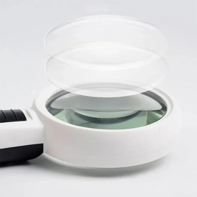 "30-fache optische Lupe mit LED, hohe Vergrößerung, 12 helle LEDs, kompakt, klarer Sicht für Details, ideal für Senioren."