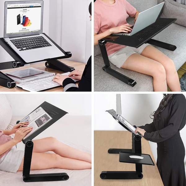 "360° ergonomischer Laptopständer, silbernes Aluminium, flexible Beine, belüftet, geeignet für 7-21 Zoll Geräte"