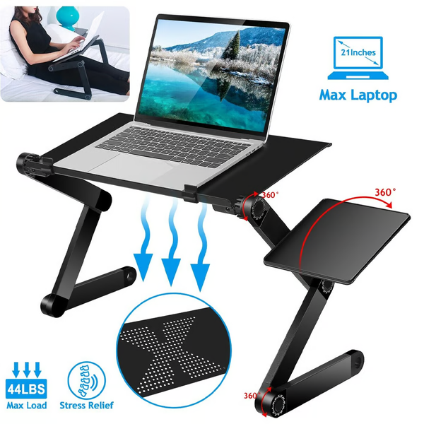 "360° ergonomischer Laptopständer, silbernes Aluminium, flexible Beine, belüftet, geeignet für 7-21 Zoll Geräte"