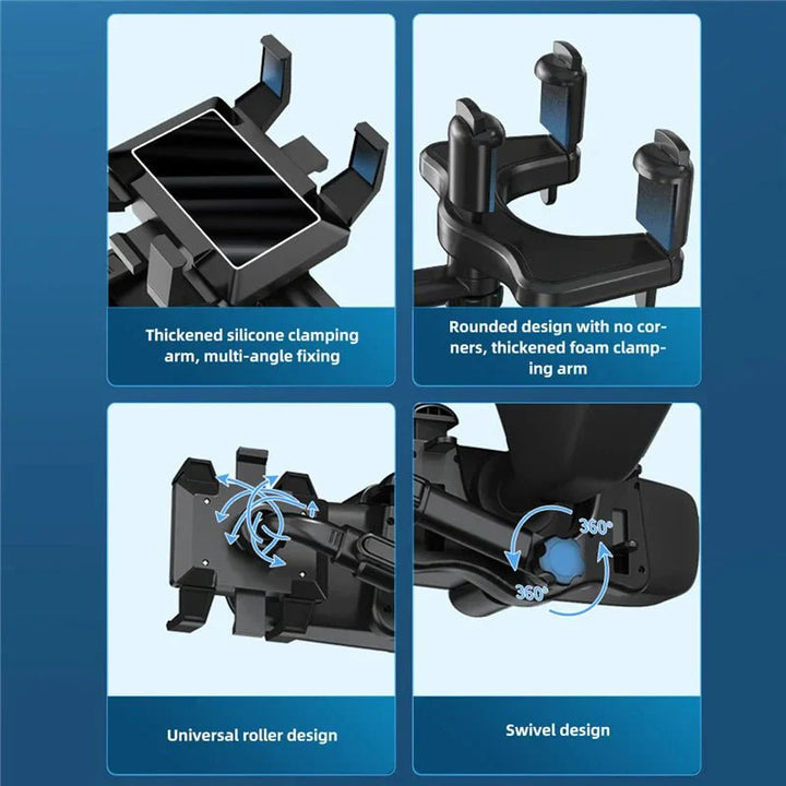 "360° Rückspiegel Handyhalter im Auto, schwarz, flexibel verstellbar für sicheres Fahren, universelle Smartphone-Kompatibilit
