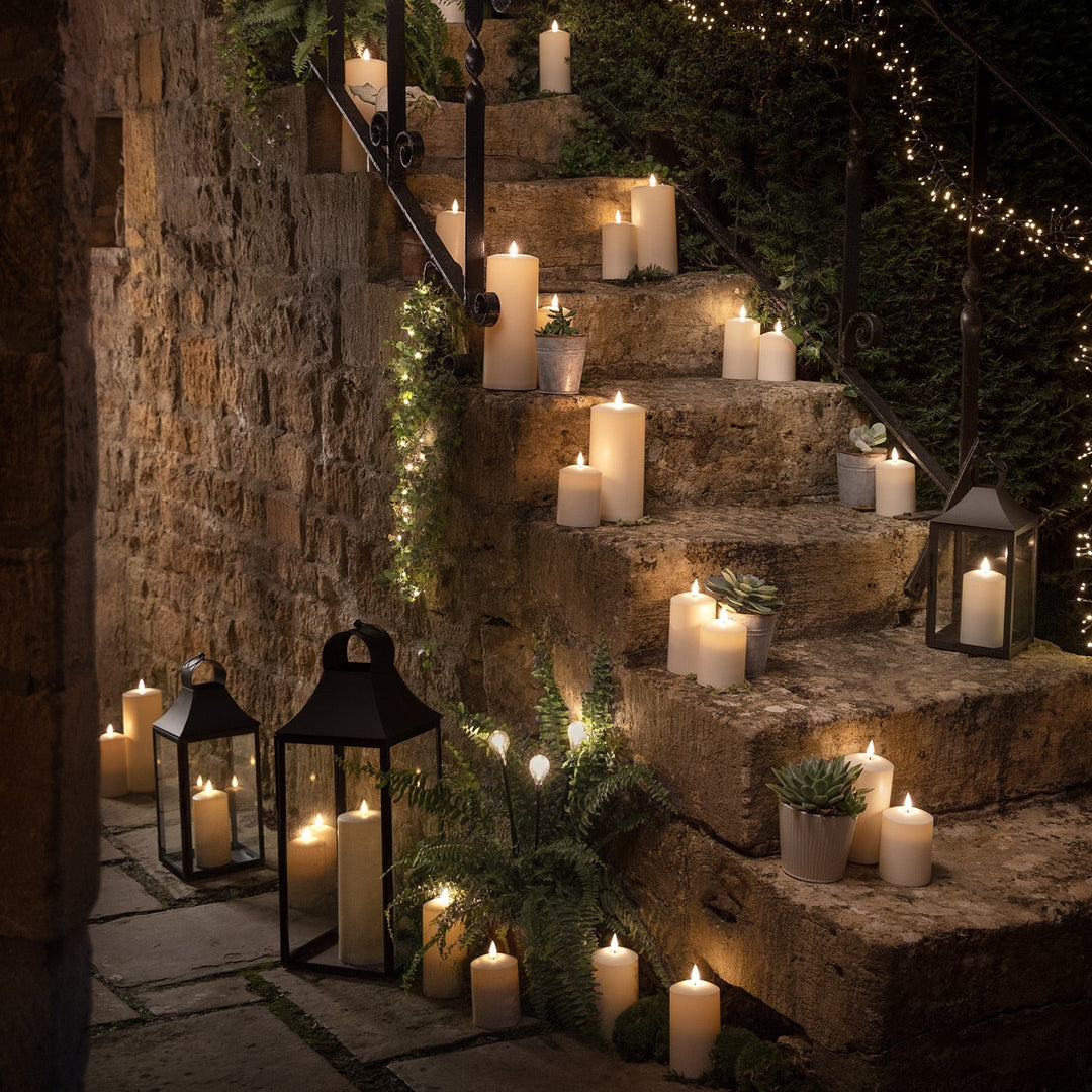 3er Set Solar LED Kerzen, drei Höhen, stimmungsvolles Licht für Garten und Terrasse, solarbetrieben, ohne Stromanschluss.