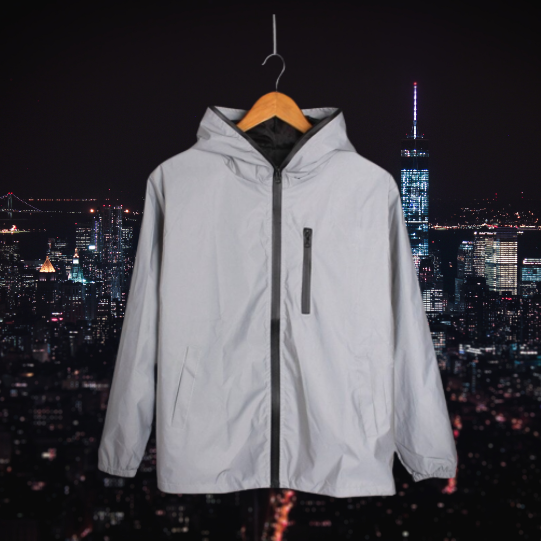 "3M Reflektierende Damenmanteljacke mit elegantem Design, reflektierenden Details und sanften Farben für erhöhten Komfort."