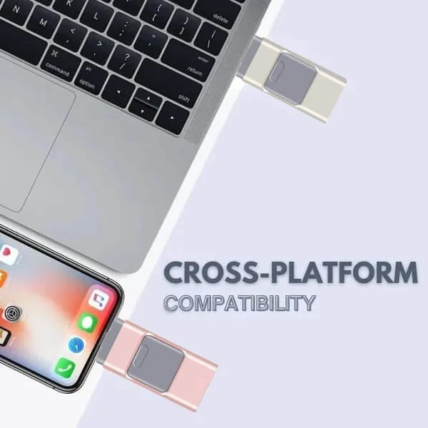 "4-in-1 Hochgeschwindigkeits-USB-Stick, silber, kompakt, vielseitig, kompatibel mit Lightning, USB-C, Micro-USB, USB 2.0"