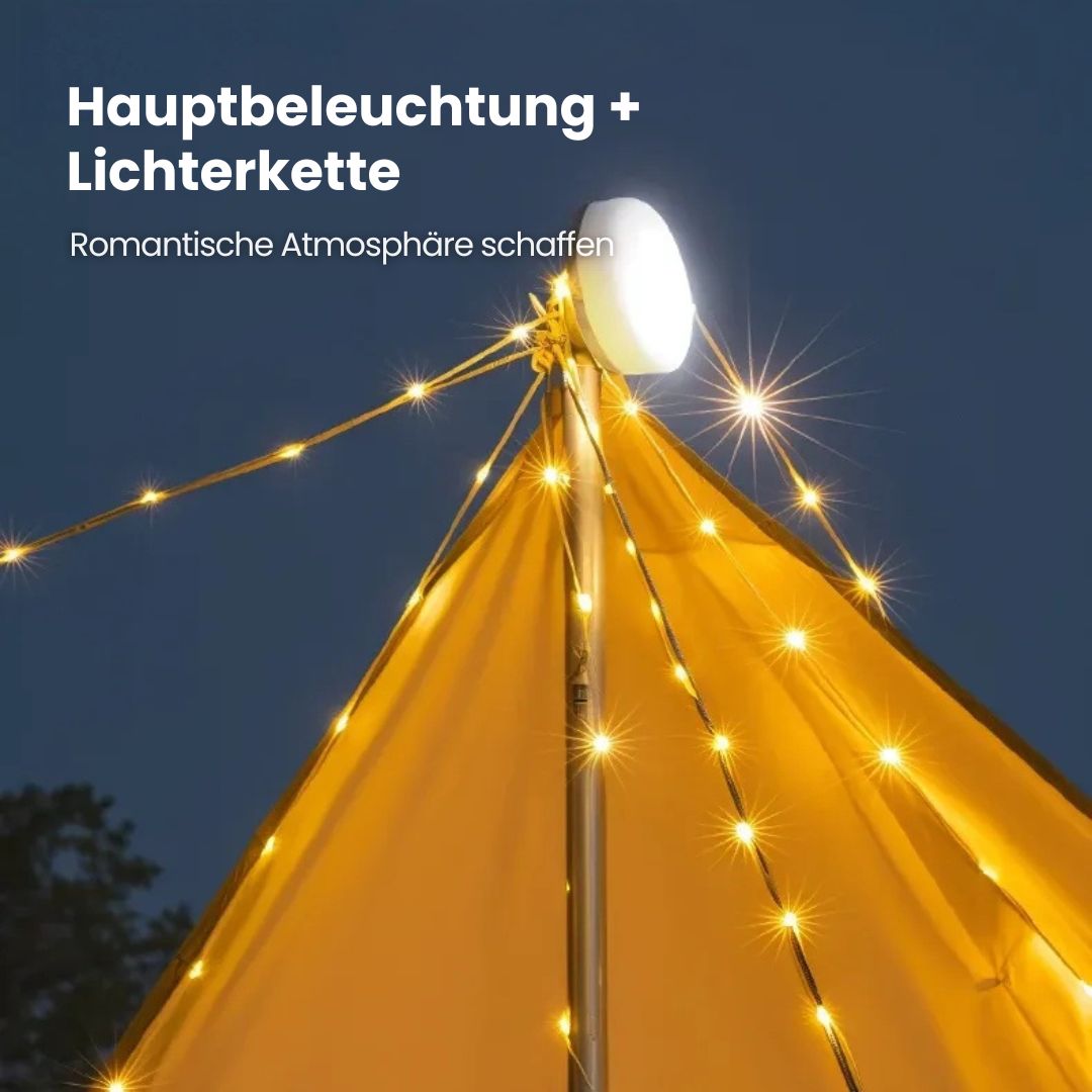 "4-in-1 LED-Camp-Licht: Mehrfarbig, Powerbank, Taschenlampe, kompakt, IP65 wasserdicht, perfekt für Outdoor-Abenteuer."