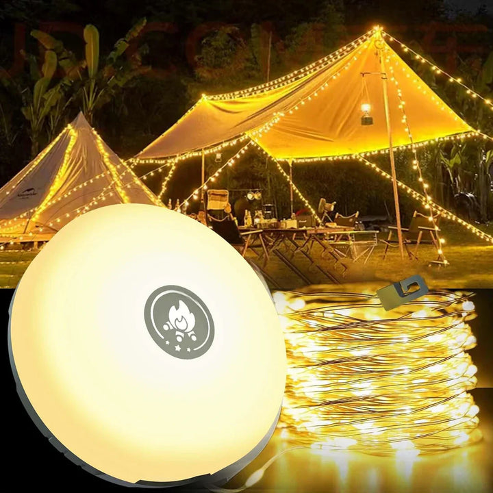 "4-in-1 LED-Camp-Licht: Mehrfarbig, Powerbank, Taschenlampe, kompakt, IP65 wasserdicht, perfekt für Outdoor-Abenteuer."