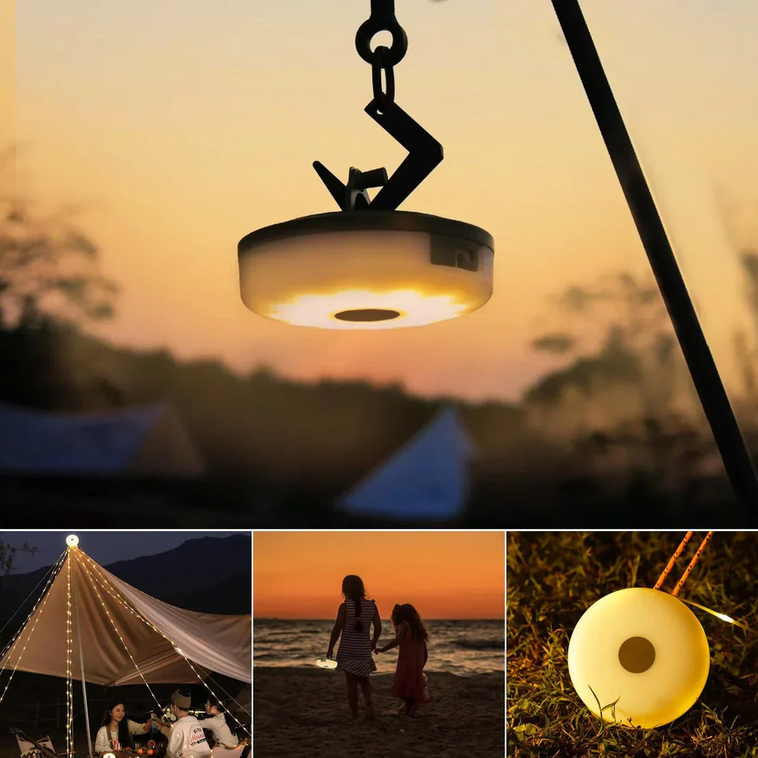 "4-in-1 LED-Camp-Licht: Mehrfarbig, Powerbank, Taschenlampe, kompakt, IP65 wasserdicht, perfekt für Outdoor-Abenteuer."