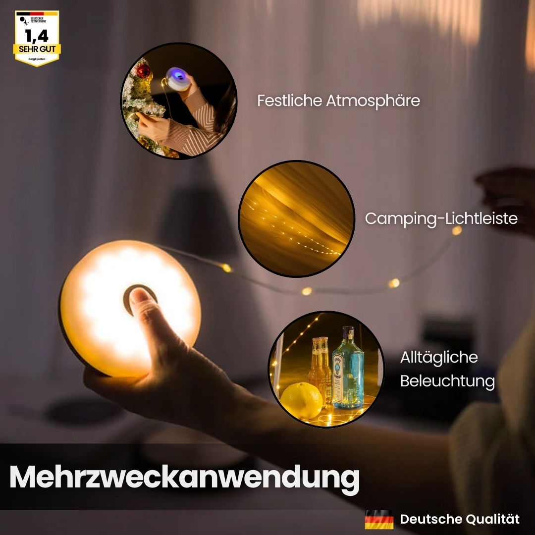 "4-in-1 LED-Camp-Licht: Mehrfarbig, Powerbank, Taschenlampe, kompakt, IP65 wasserdicht, perfekt für Outdoor-Abenteuer."