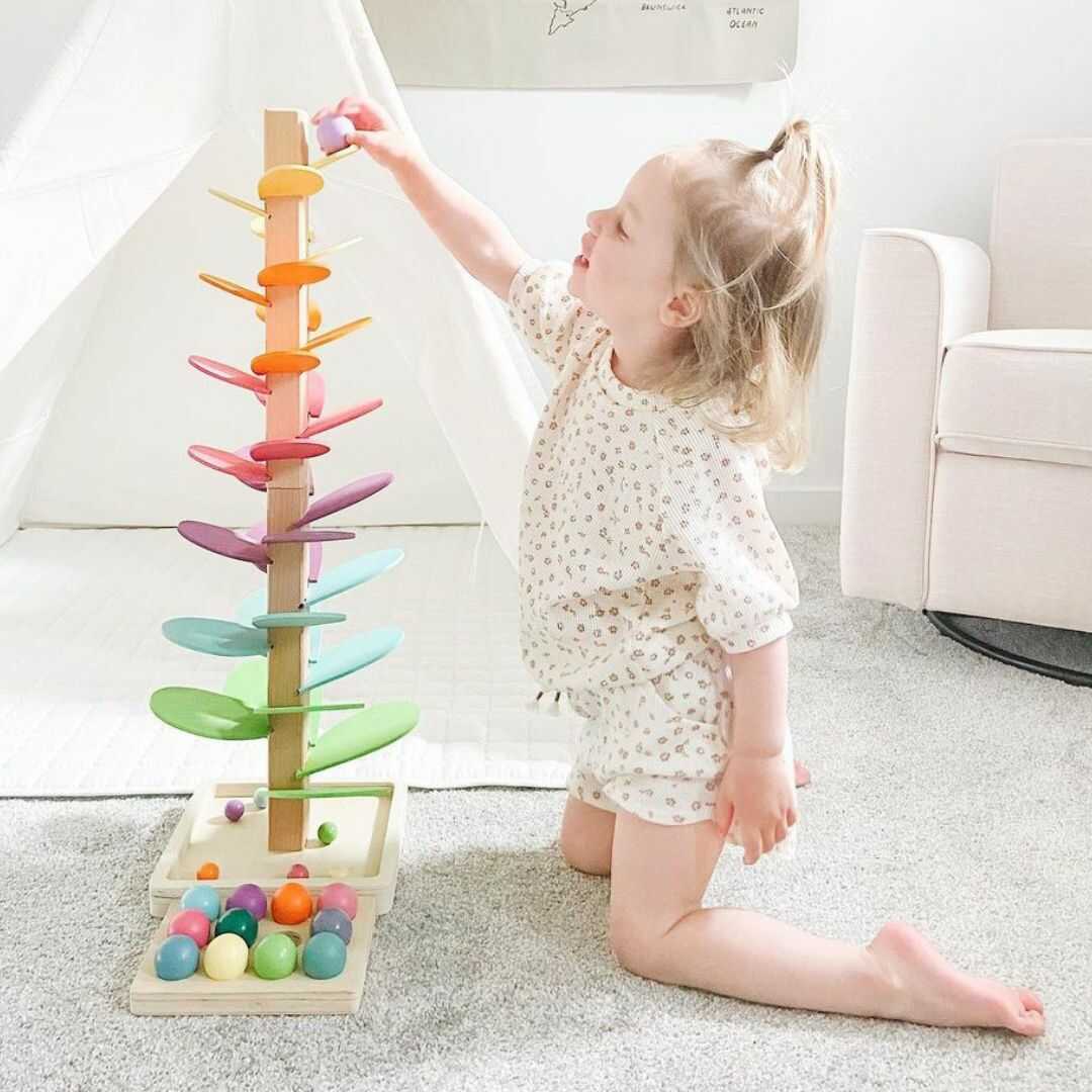 Natürlicher Regenbogen Holz-Murmelturm