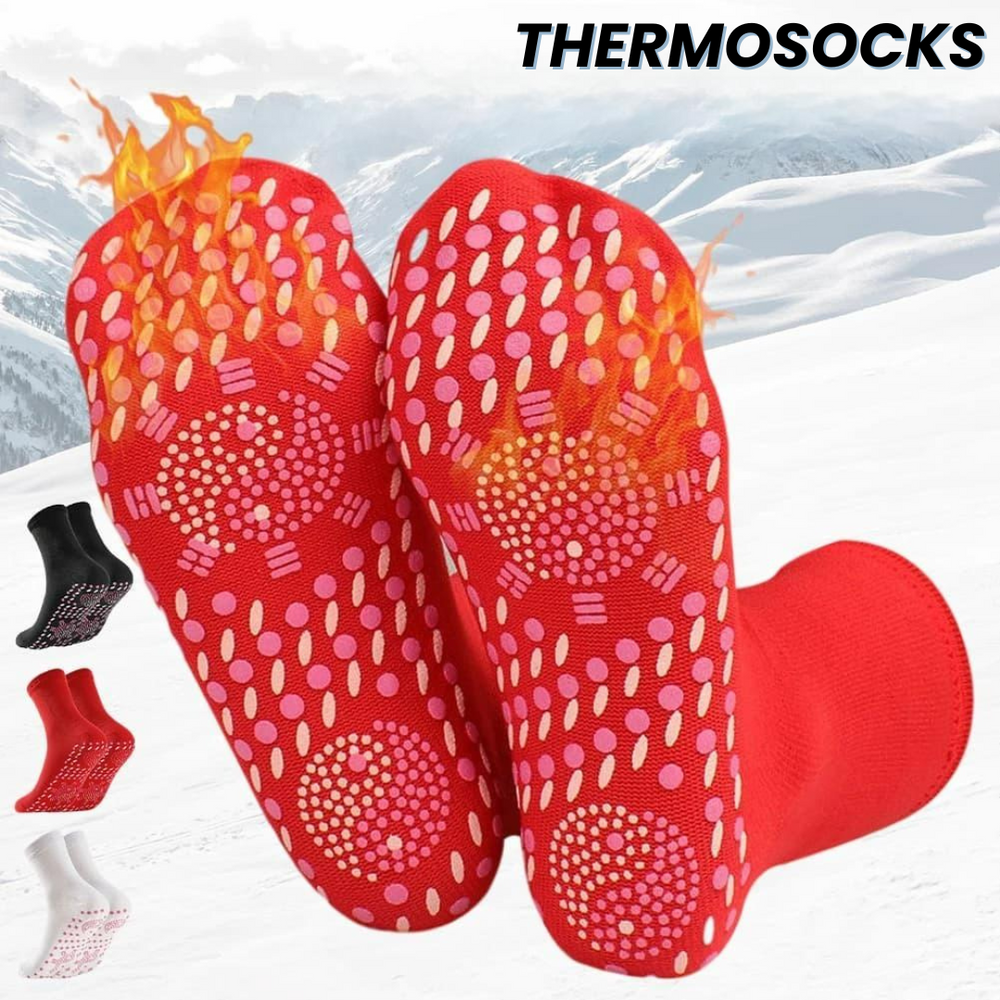 "4er Set Thermosocken in Glut-Rot, Samt-Schwarz, Schnee-Weiß, selbsterwärmend für kalte Wintertage, elastisch & winddicht"