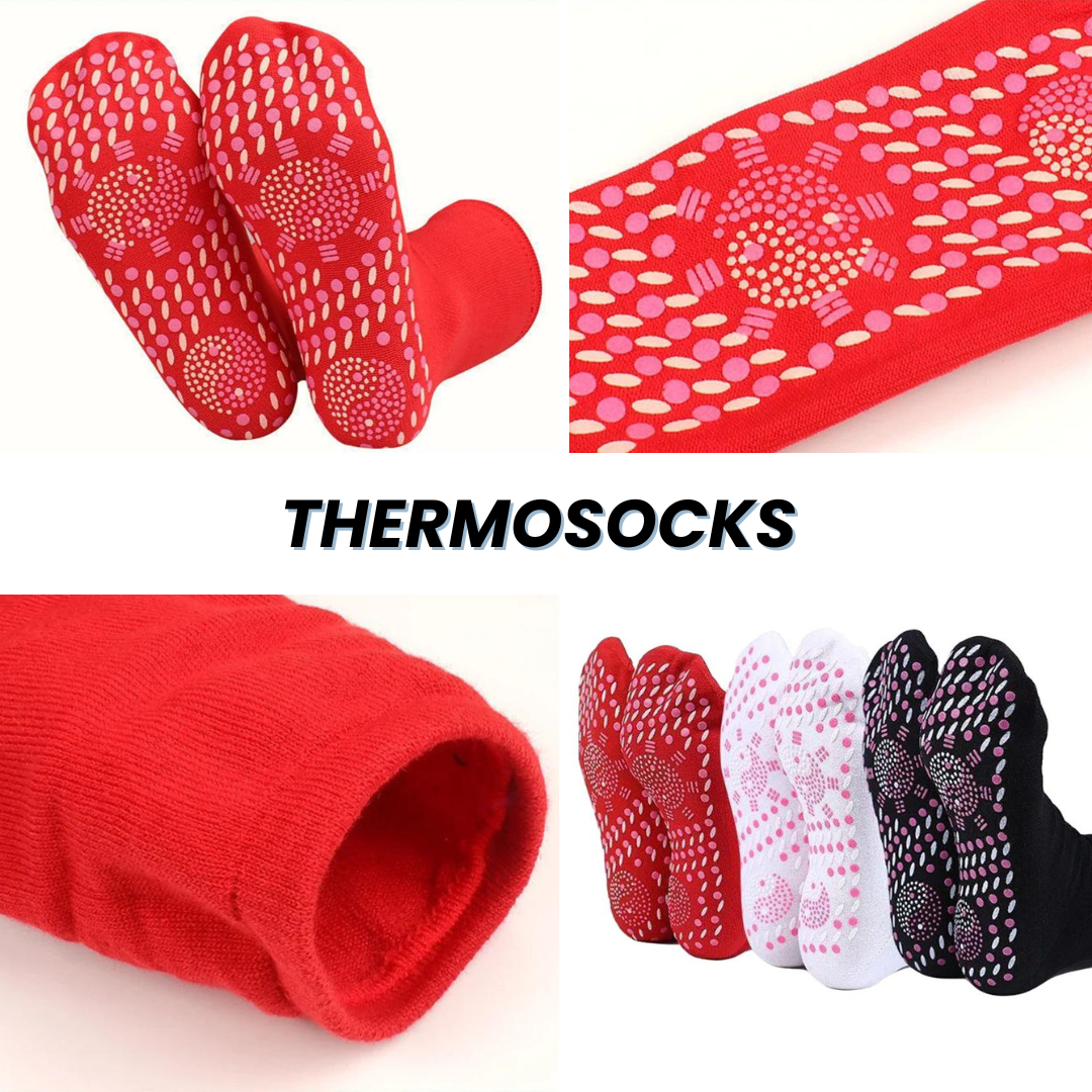 "4er Set Thermosocken in Glut-Rot, Samt-Schwarz, Schnee-Weiß, selbsterwärmend für kalte Wintertage, elastisch & winddicht"