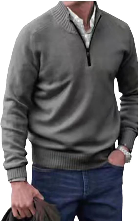 Herren Strickpullover | Weicher Baumwollmix | Reißverschlusskragen