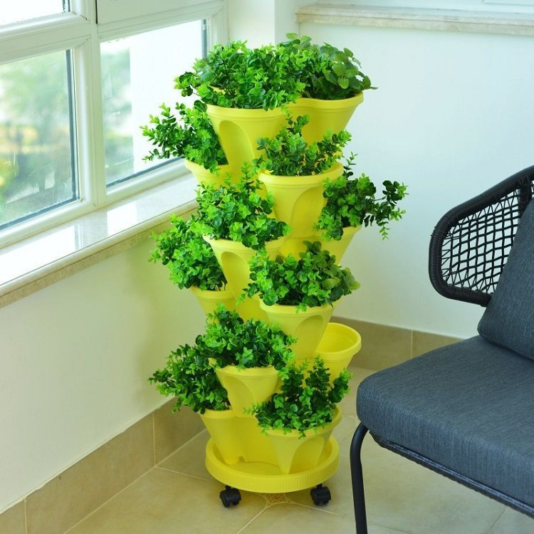 "6-lagiger vertikaler Pflanzturm, platzsparendes System für Blumen, Kräuter, Gemüse, modernes Garten-, Balkondesign"
