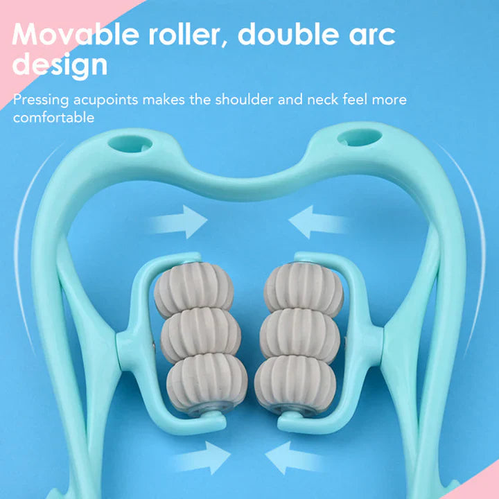 6-Rollen-Nackenmassagegerät: Flexibles Design, ergonomisch, doppelbogenförmig, mobile Rollen, Druckpunktmassage für Nacken.