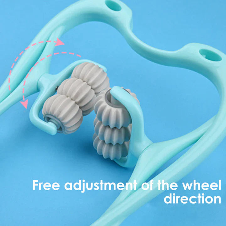 6-Rollen-Nackenmassagegerät: Flexibles Design, ergonomisch, doppelbogenförmig, mobile Rollen, Druckpunktmassage für Nacken.