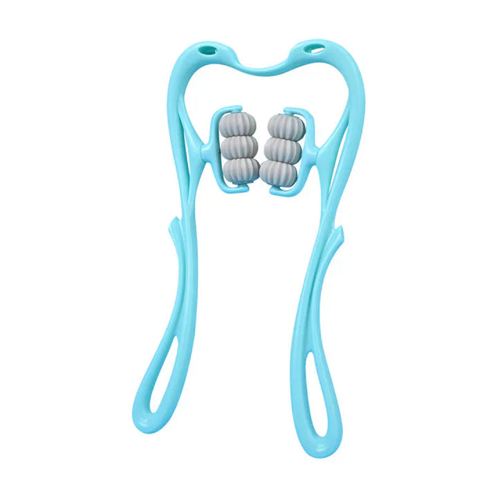 6-Rollen-Nackenmassagegerät: Flexibles Design, ergonomisch, doppelbogenförmig, mobile Rollen, Druckpunktmassage für Nacken.