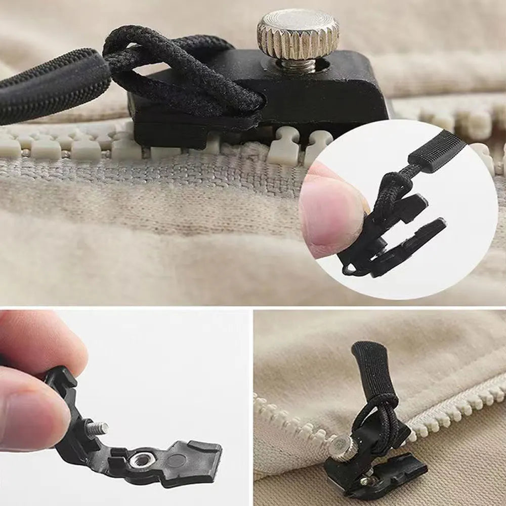 "6-teiliges Reißverschluss Reparatur Kit, universelle Passform, enthaltene Teile in Nahaufnahme, ideal für Kleidung und Tasch