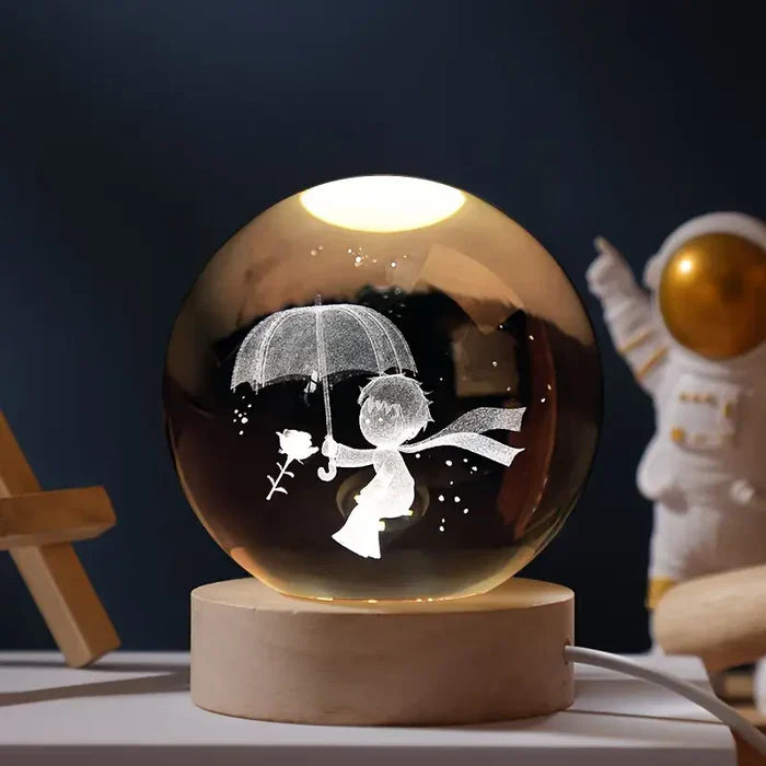 Lichtkugel mit 3D-Mondgravur – Astronauten-Dekoration