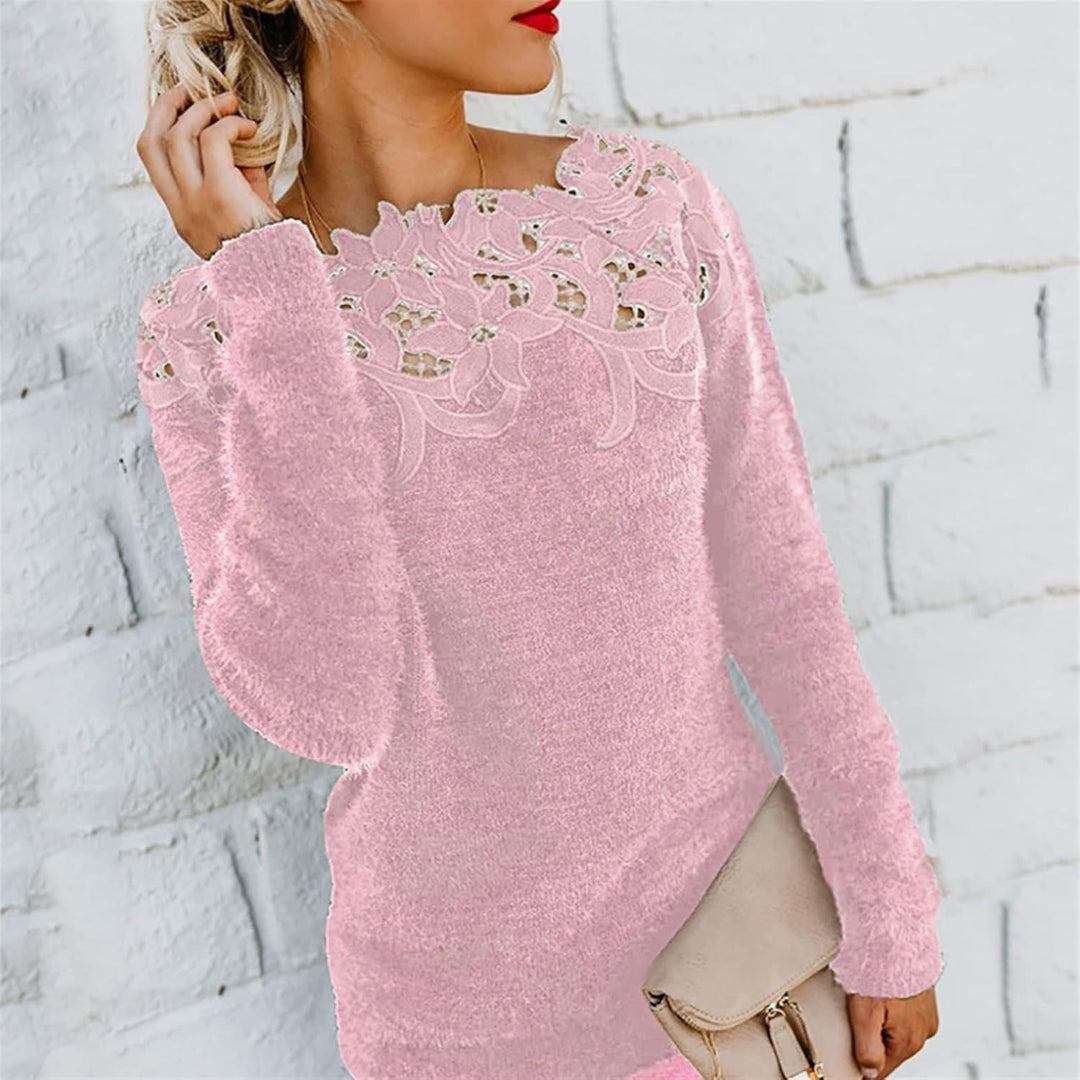 Damen Pullover mit Spitzen-Ausschnitt