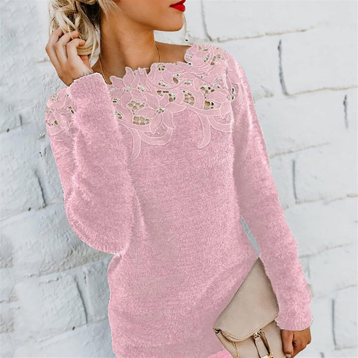 Damen Pullover mit Spitzen-Ausschnitt
