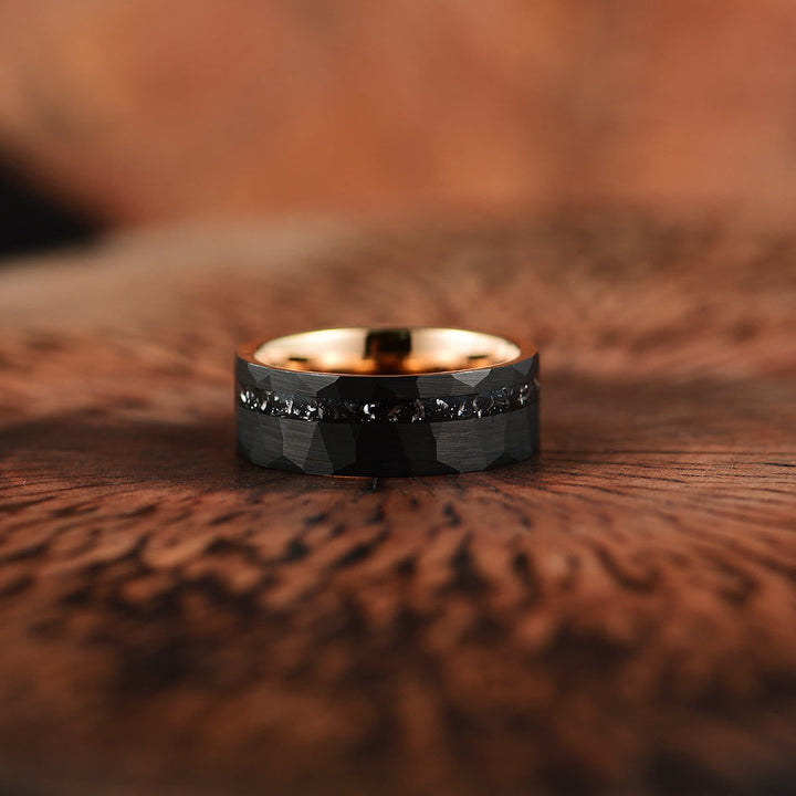 "8mm Herrenring mit schwarzem Turmalin, robustes Wolframkarbid, elegantes Design, energetischer Schutz, Schmuck"