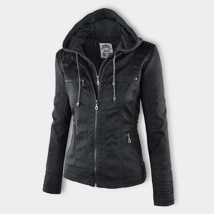 Stylische Damen-Lederjacke mit Kapuze