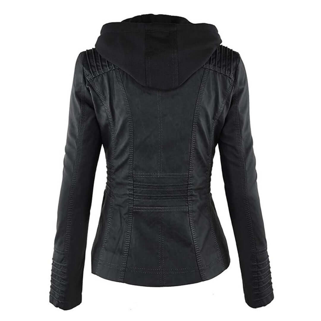 Stylische Damen-Lederjacke mit Kapuze