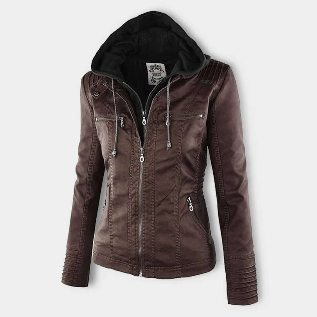 Stylische Damen-Lederjacke mit Kapuze