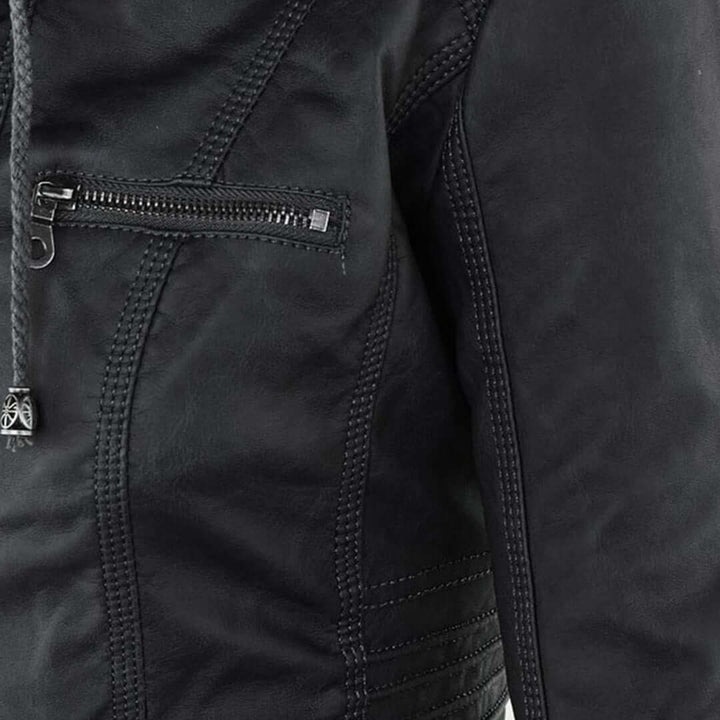 Stylische Damen-Lederjacke mit Kapuze