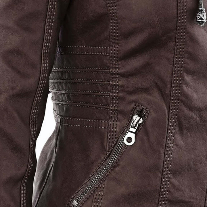 Stylische Damen-Lederjacke mit Kapuze