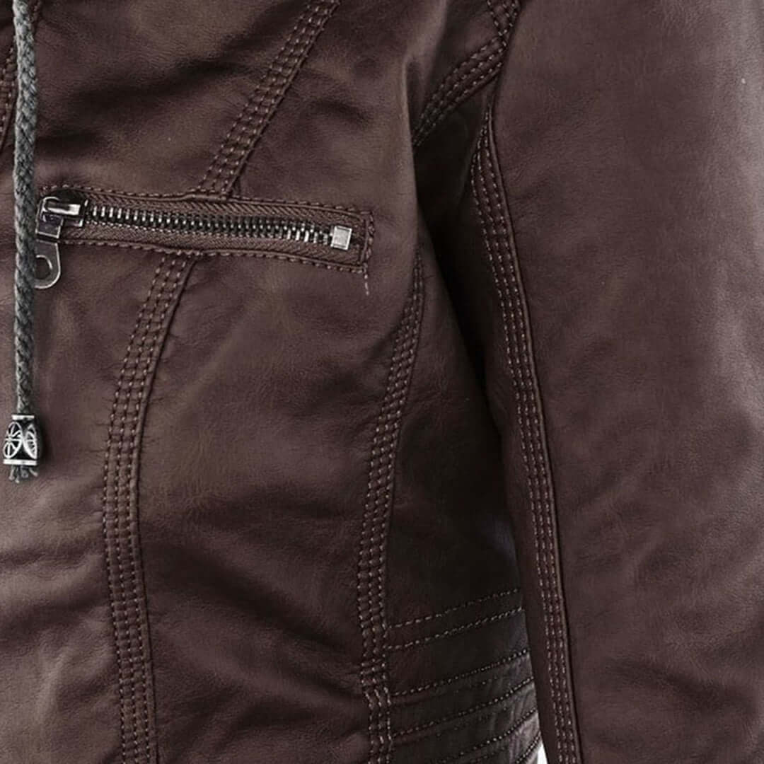 Stylische Damen-Lederjacke mit Kapuze