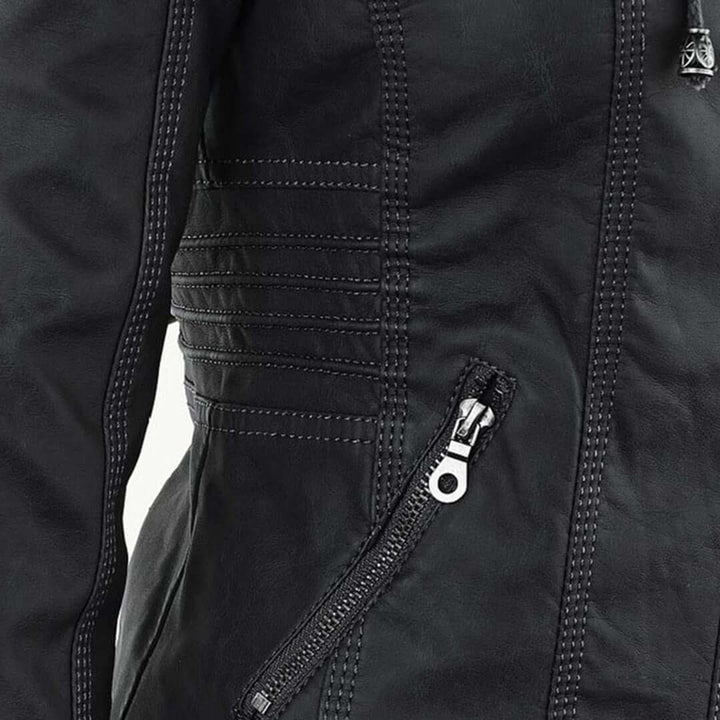 Stylische Damen-Lederjacke mit Kapuze