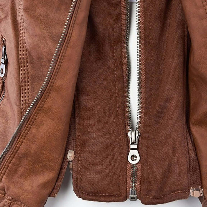 Stylische Damen-Lederjacke mit Kapuze